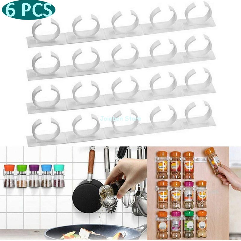 Spice Bottle Clips Rack Kitchen Storage Wall Mount Adhesive