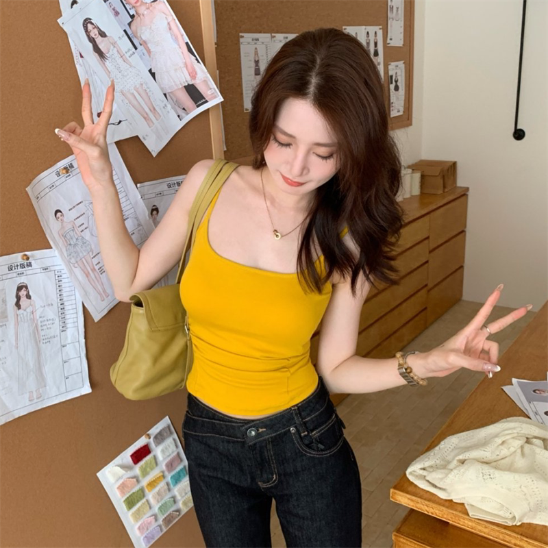 纯欲百搭细肩带内搭小吊带背心女带胸垫设计感褶皱外穿辣妹上衣女图片