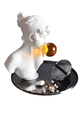 橙色吹泡泡女孩雕像北欧现代客y厅艺术人物雕塑摆件橱窗家居装饰