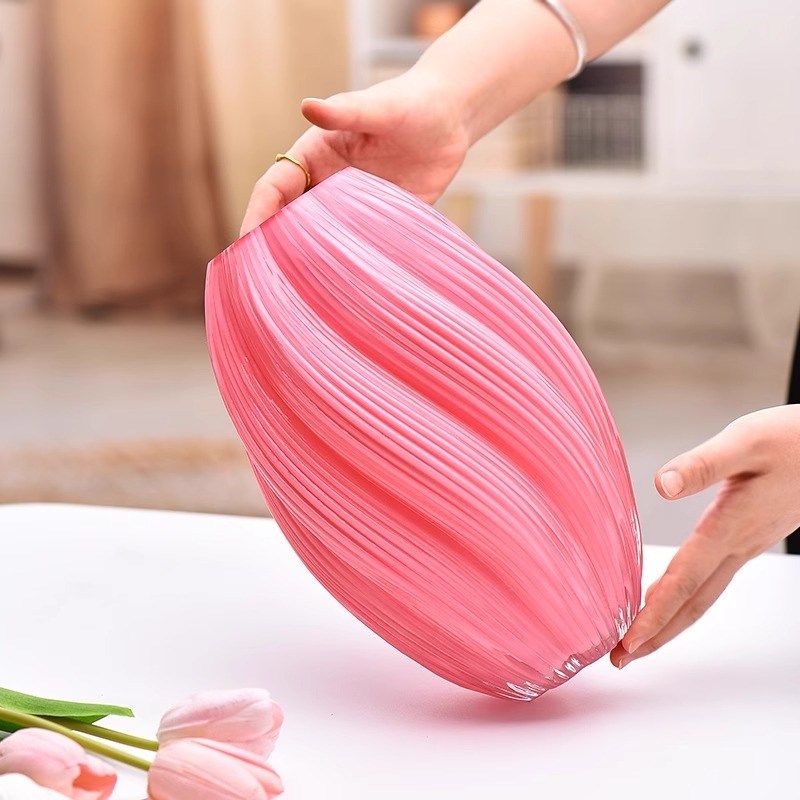 粉色玻璃花瓶夜光花瓶玻璃v透明水养插花摆件客厅插花轻奢高级感