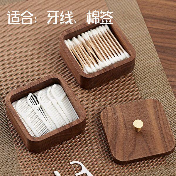 家用盒棉签牙签盒厨房实木时尚牙签筒牙签盒复古黑胡桃木桌面收纳