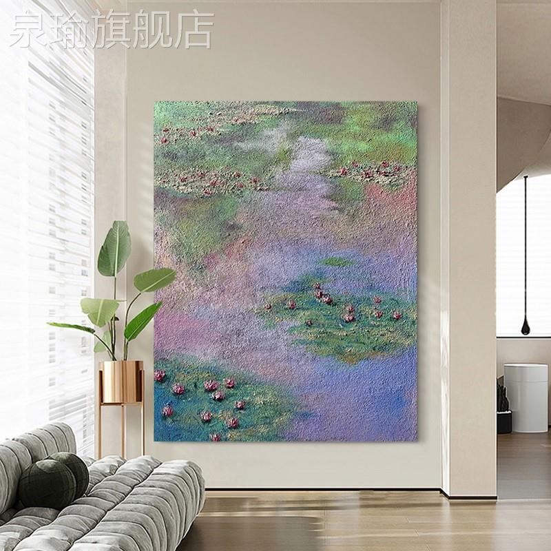 网红莫奈睡客厅手绘油画肌画象墙派理挂画沙发背景印装饰画世莲界图片
