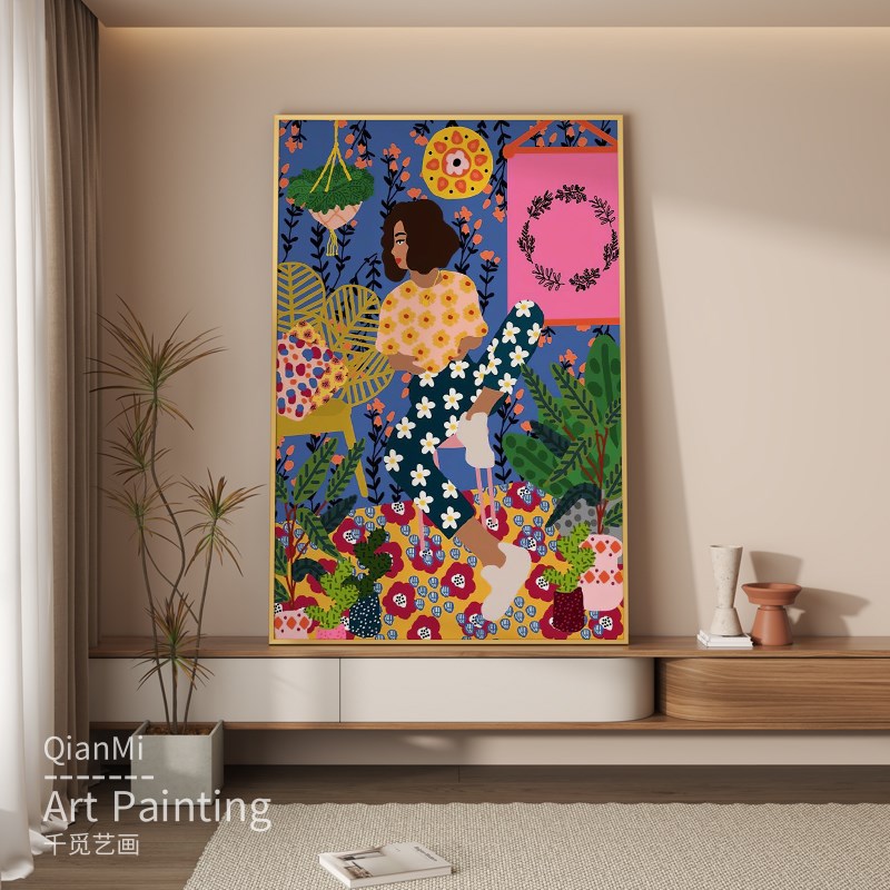 抽象彩色人物玄关装饰画现代简约植物花卉客厅落地画卧室餐厅壁画图片