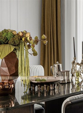 空合现代轻奢陶瓷果盘n金属摩卡壶筛粉器样板间样品屋展示中心酒