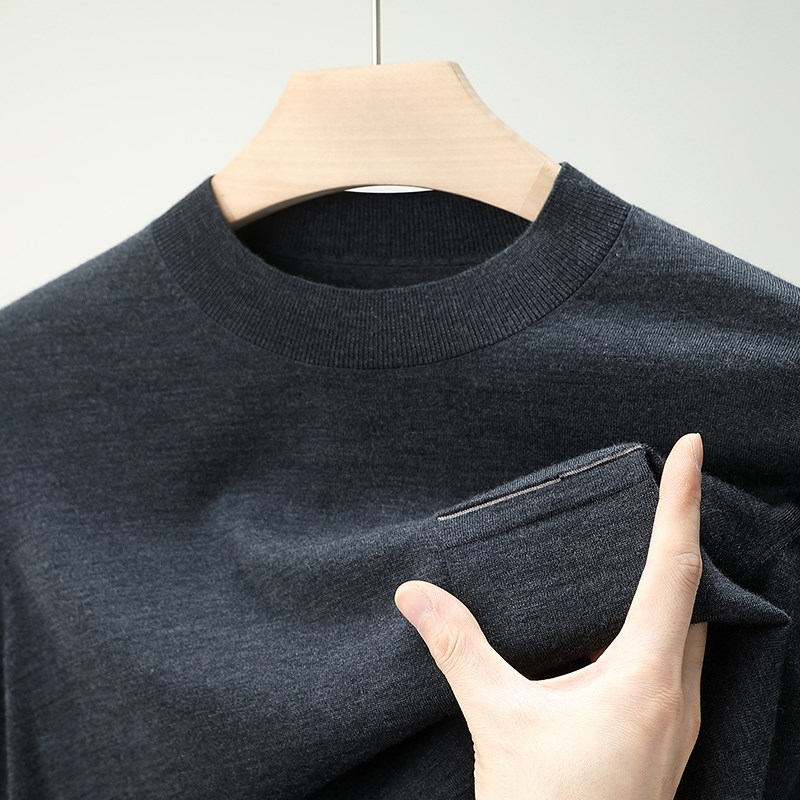 高端可机洗80支精纺羊毛衫男美丽诺长袖秋冬圆领打底针织衫轻薄