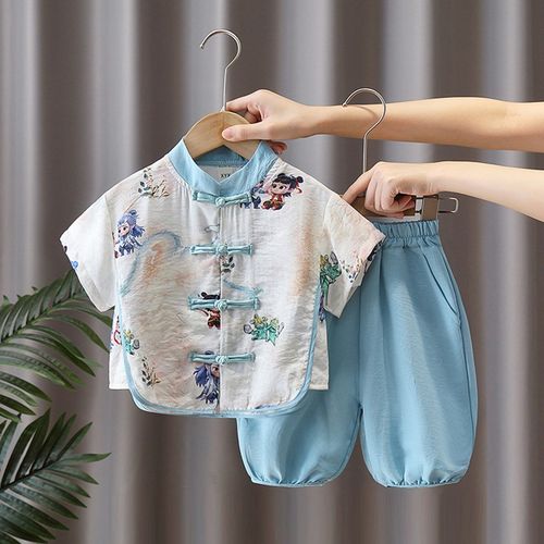 男童汉服新中式套装夏季2025新款儿童中国风唐装古风哪吒短袖薄款