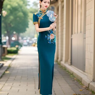 高弹复古表演出服团队服装 走秀旗袍2025新款 年轻高端大气显瘦长款
