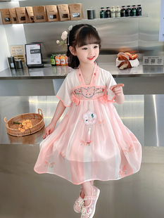 女童汉服短袖夏季宝宝双胞胎1三2四3五4六七岁小女孩公主裙子雪纺