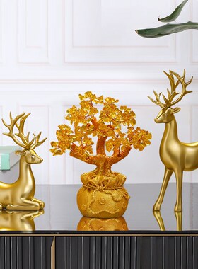 摇钱发财树招财摆件家居客厅酒柜电视柜装饰品轻奢高档办公室桌面