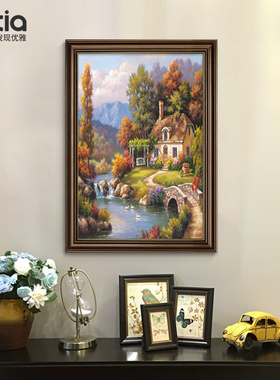 美式入户玄关风景装饰画童话小镇挂画欧式走廊过道餐厅背景墙壁画