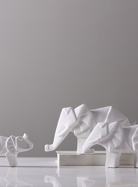 三口之家陶瓷摆件折纸动物大象家庭家居装饰电视柜摆饰样板房装饰