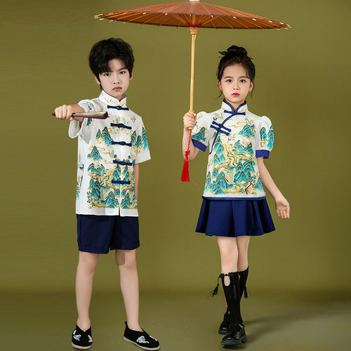 儿童中国风演出服小学生合唱表演服古典舞蹈服幼儿园毕业拍照套装