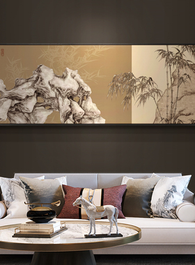 新中式客厅沙发背景装饰画别墅样板房石竹双清图大幅尺寸高档挂画