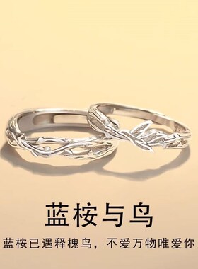 蓝桉与鸟情侣对戒纯银戒指一对款定情信物新款刻字纪念礼物送女友