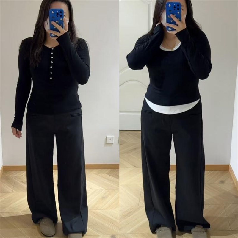 新款微喇阔腿西装裤女大码胖mm显瘦梨型身材高个子女裤秋冬加长