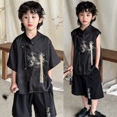 男童新中式 汉服小男孩t台走秀潮服 复古国风儿童唐装 套装 2025夏款