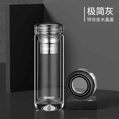 双层玻璃杯耐热防爆耐高温男士水杯高档商务泡茶杯隔热水晶杯定制