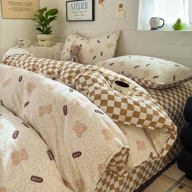 卡通四件套夏季床上用品简约床单被套单件学生宿舍被罩三件套