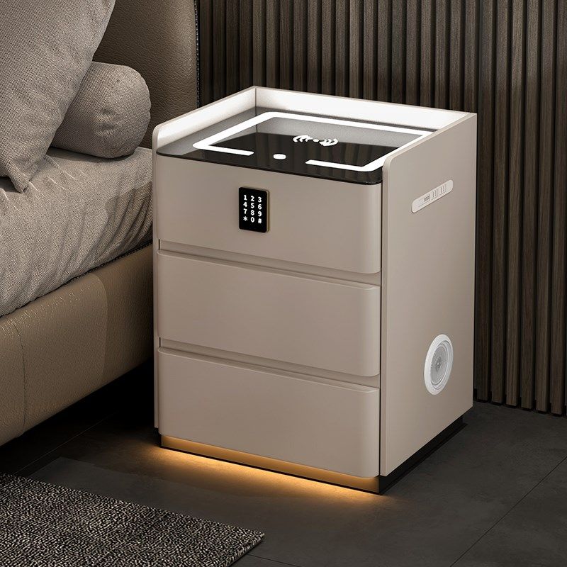 实木智能床头柜无线充电多功能现代卧室密轻奢码锁家用整装床边柜