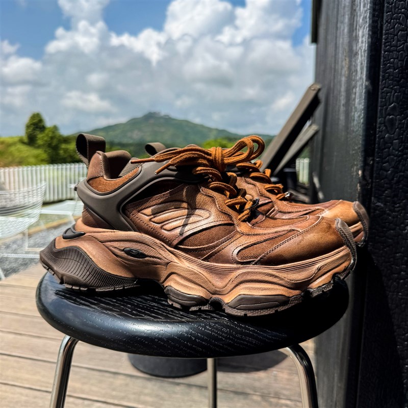 【帽子先森】嗷水洗做旧老爹鞋男真皮复古运动鞋厚底增高低帮鞋潮