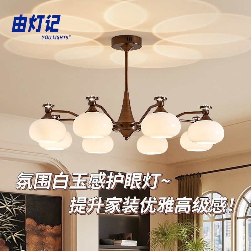 由灯记法式中古风客厅吊灯柿子美式复古南洋风玻璃餐厅书房卧室灯