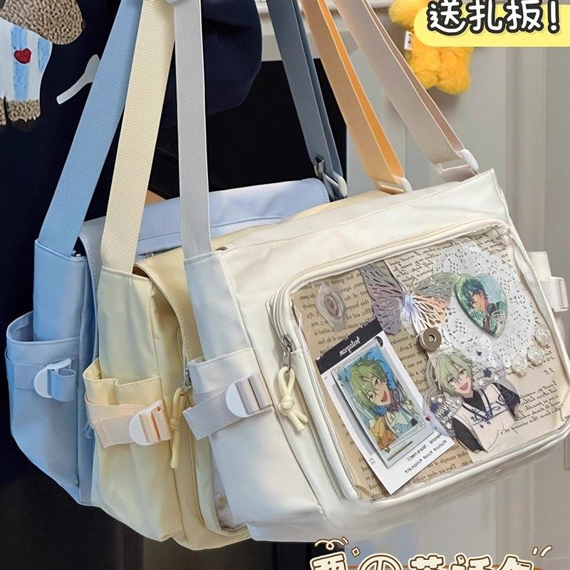 学院风简约百搭大容量邮差包帆布包女学生党吧唧痛包单肩斜挎包包