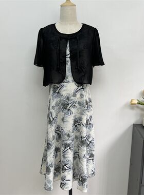 妈妈夏装2024新款连衣裙洋气假两件套装裙中年女士夏季时尚中长裙