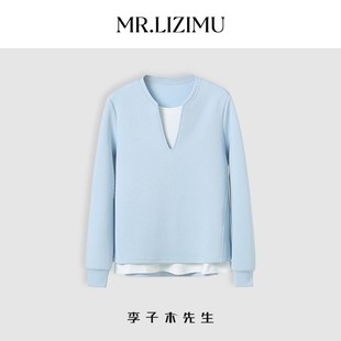 李子木2025新款卫衣女款春秋无帽宽松正肩假两件拼色长袖套头上衣