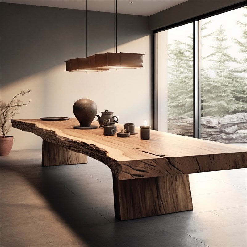 侘寂风茶桌实木大板桌老樟木自然边长桌办公桌原木中古风岛台餐桌