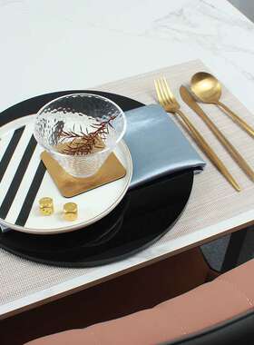 22N-4直边盘配黑色亚克力盘北欧轻奢样板间餐具套装软装摆台