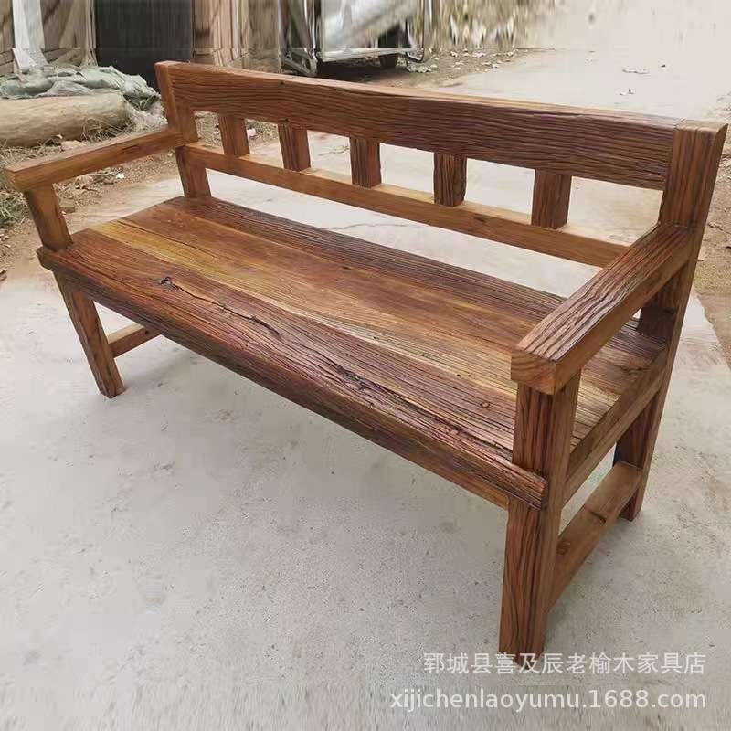 老榆木排椅实木长方形靠背椅老榆木沙发长条椅免漆风化实木餐椅