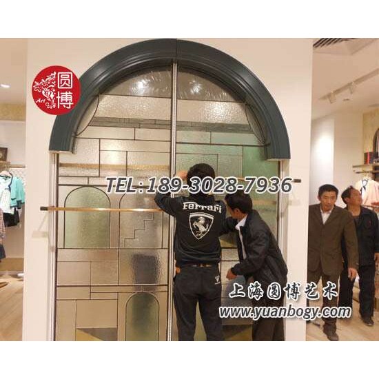 彩绘镶嵌玻璃上海丝绸集团展示厅彩色玻璃屏风
