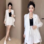外套短裤 欧货2023新款 西服 防晒套装 女夏宽松雪纺防晒西装 韩版 时尚
