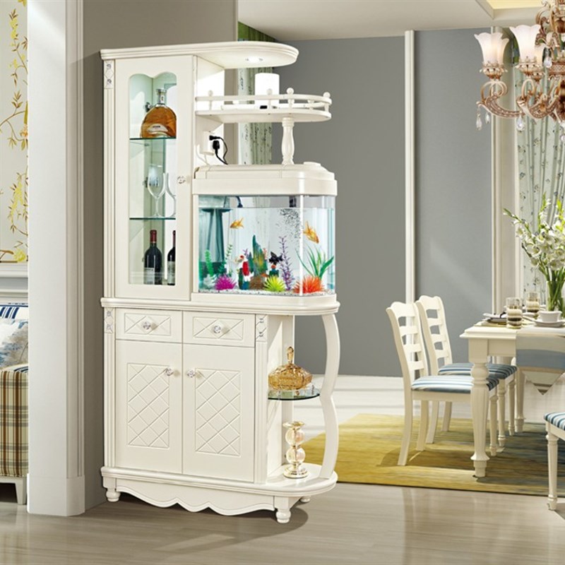 1米23烤漆哑光间厅屏风柜法式装饰储物柜实木组装隔断门厅鱼缸柜