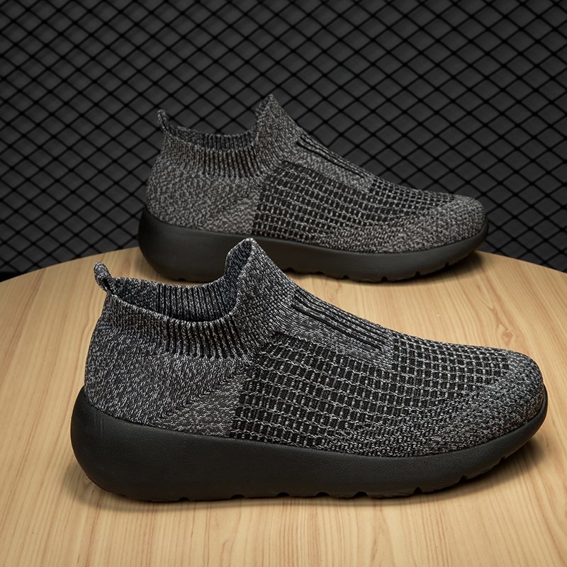 好走路舒适男女鞋情侣款夏季网面透气一脚蹬袜子鞋休闲运动鞋男