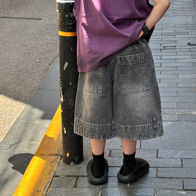 小杰家夏季新款男童时尚百搭薄款水洗牛仔短裤男童休闲宽松