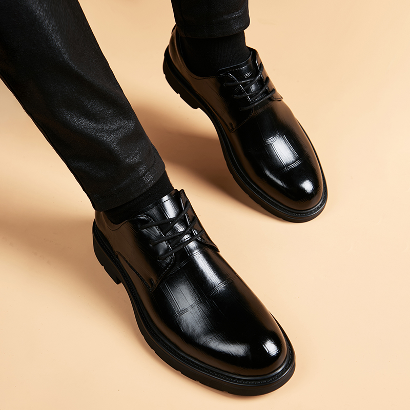 秋季皮鞋男商务正装透气真皮新款英伦潮流休闲内增高新郎结婚鞋