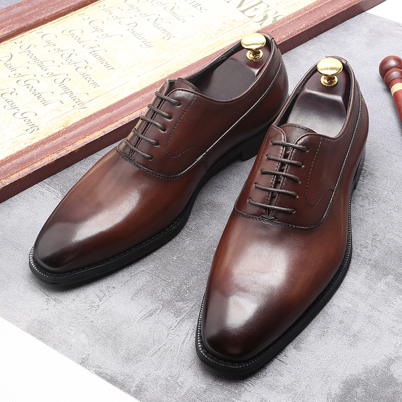 英伦复古德比男士真皮手工鞋方头系带休闲商务正装皮鞋耐磨男鞋