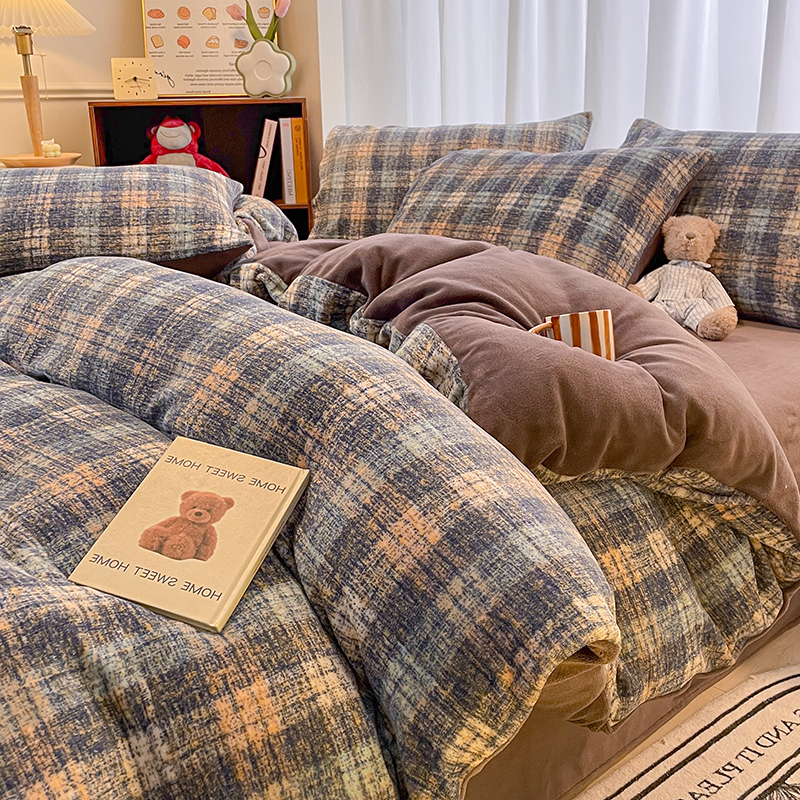 新款高克重牛奶绒印花四件套保暖床单被套学生宿舍三件套床上用品