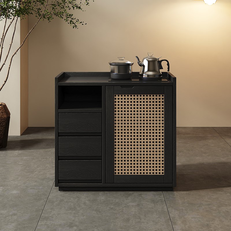 茶水柜客厅靠墙实木诧寂风黑色烧水壶一体移动小桌柜茶桌侧边茶台