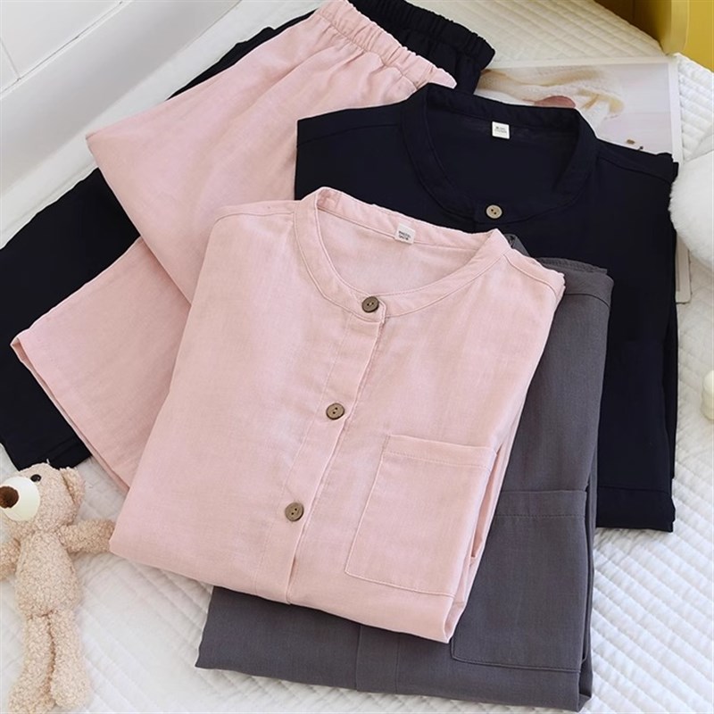 纯棉纱布睡衣女春秋长袖套装情侣2025新款夏季加肥大码男士家居服