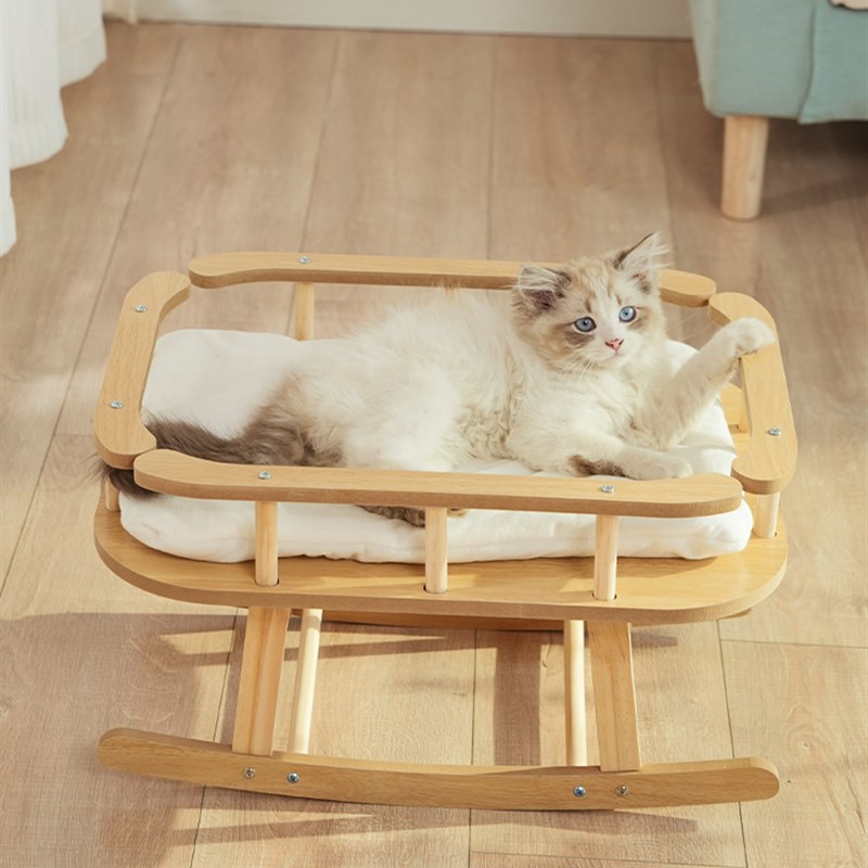 猫窝吊床秋千实木猫窝吊篮摇椅幼猫床躺椅透气夏季四季通用行军床