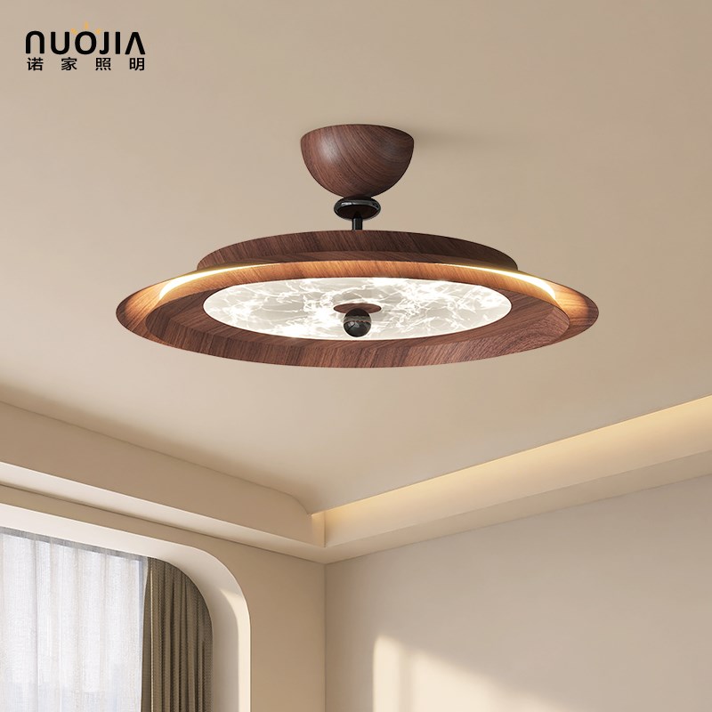 法式中古风卧室云雾吊灯吸顶灯中式美式复古侘寂风胡桃木纹led灯