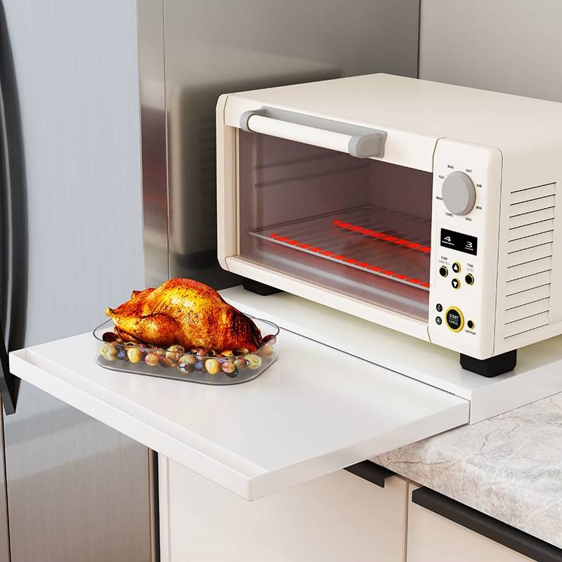 抽拉托盘厨房微波炉置物架抽屉式隔板台面备菜伸缩推拉支架子