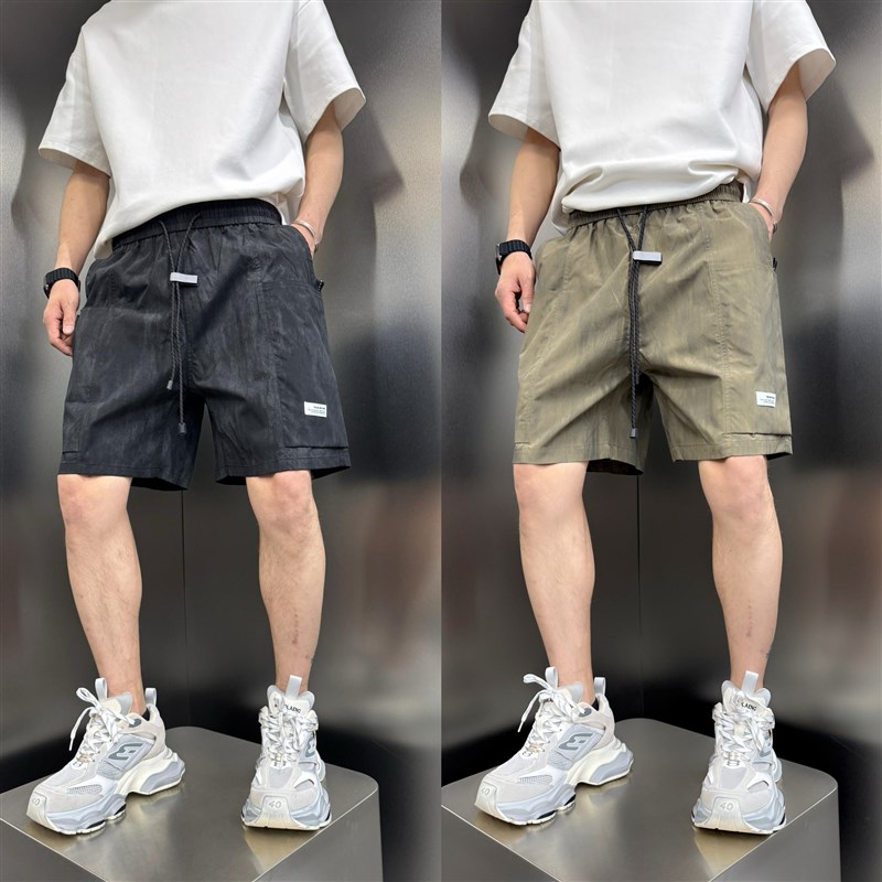 2025夏季新款速干五分裤子复古扎染冰丝短裤男潮流宽直筒凉感中裤