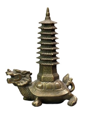纯铜龙龟托塔 龙龟背塔九层文昌塔铜器H 家居办公室装饰工艺品摆