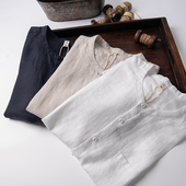 不扎人 衬衫 透气舒适 男士 100亚麻 衬衣短袖 夏季 中国风立领短袖