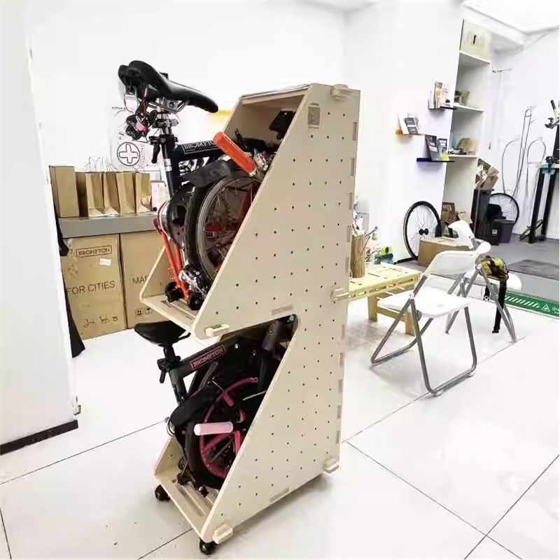 【塞尚】折叠车收纳架置物架立式洞洞板木质收纳箱小布自行车架