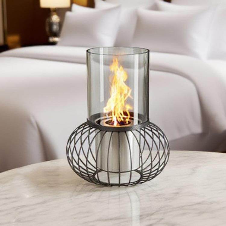 新款灯笼形状酒精壁炉室内便携式小型取暖火炉圆形玻璃创意氛围灯