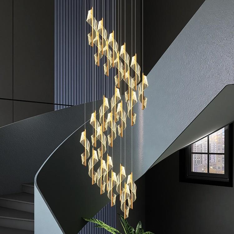 后现代别墅旋转楼梯长吊灯个性轻奢复式loft公寓挑空客厅装饰灯具